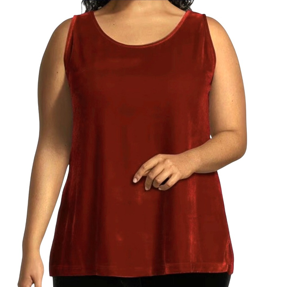 JOHN MARK Ruby Red Velvet SCOOP NECK TANK TOP Side Slit COCKTAIL CHRISTMAS sz 2X